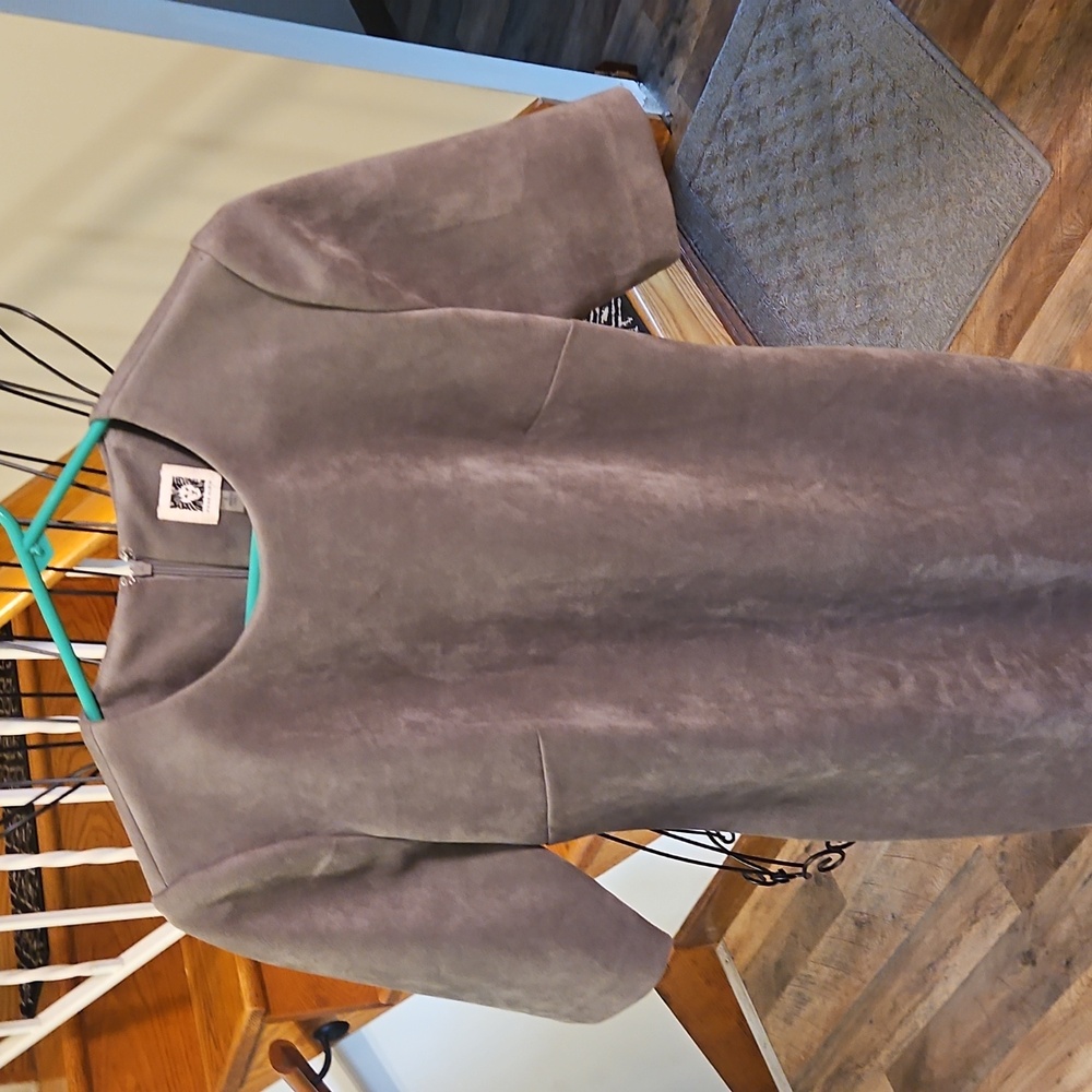 👗Anne Klein Brown/Gray Sheath Dress Short Sleeve Crew Neck - Picture 3 of 8